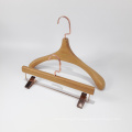 Wooden Hanger for Clothing Custom Luxury Garment Coat Shirt Dress Clothes Hanger Natural Wood Color Pant Hanger With Clips